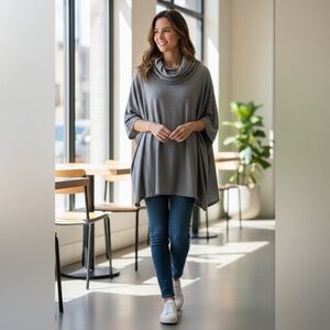 Elie Tahari Cowl Neck  Fine Merino Wool Poncho Sweater One Size Fits All